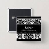 Elegant Damask Bridal Party Button - Usher (Voorkant /achterkant)
