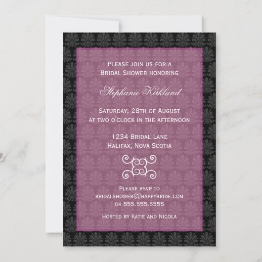 Elegant Damask Bridal Shower Invitation Kaart (Achterkant)