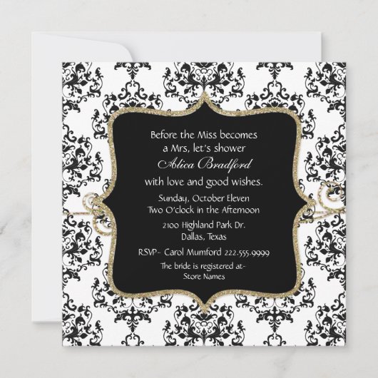 Elegant Damask Bridal Shower Invitation Kaart (Voorkant)