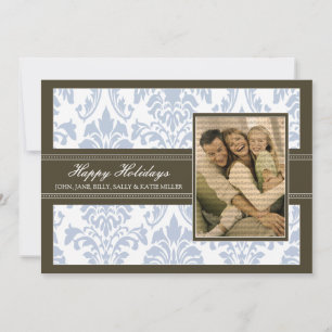Elegant Damask Brown en Blue 5x7 Prettige feestdag Feestdagenkaart