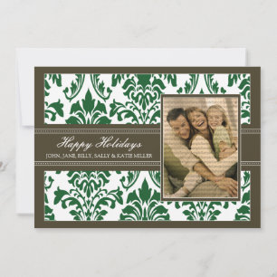 Elegant Damask Brown en Green 5x7 Prettige feestda Feestdagenkaart