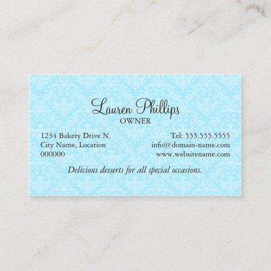 Elegant Damask Cake Poppen Baker Visitekaartje (Achterkant)