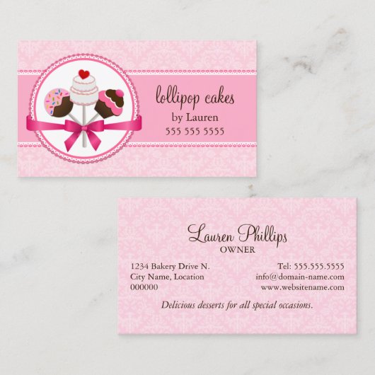 Elegant Damask Cake Poppen Bakery Visitekaartje (Voorkant / Achterkant)