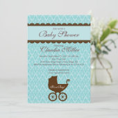 Elegant Damask Carriage Boy Baby shower Invitation Kaart (Staand voorkant)