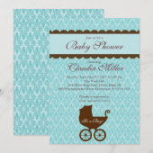 Elegant Damask Carriage Boy Baby shower Invitation Kaart (Voorkant / Achterkant)