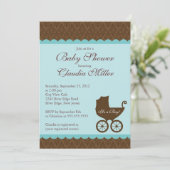 Elegant Damask Carriage Boy Baby shower Invitation Kaart (Staand voorkant)