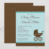 Elegant Damask Carriage Boy Baby shower Invitation Kaart (Voorkant / Achterkant)