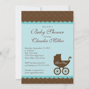 Elegant Damask Carriage Boy Baby shower Invitation Kaart