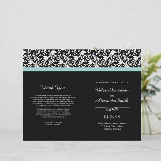Elegant Damask Ceremony Wedding Programs (Staand voorkant)