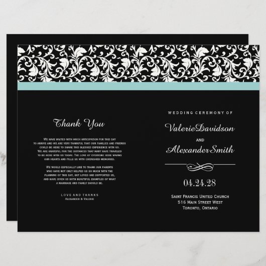 Elegant Damask Ceremony Wedding Programs (Voorkant / Achterkant)