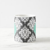 Elegant Damask Charcoal Aqua Custom Monogramed Koffiemok (Center)