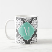 Elegant Damask Charcoal Aqua Custom Monogramed Koffiemok (Links)