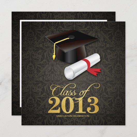 Elegant Damask Class of 2013 Afstuderen with gold Kaart (Voorkant / Achterkant)