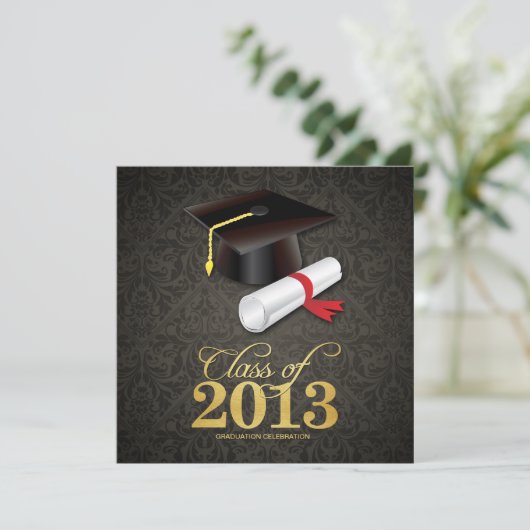 Elegant Damask Class of 2013 Afstuderen with gold Kaart (Staand voorkant)