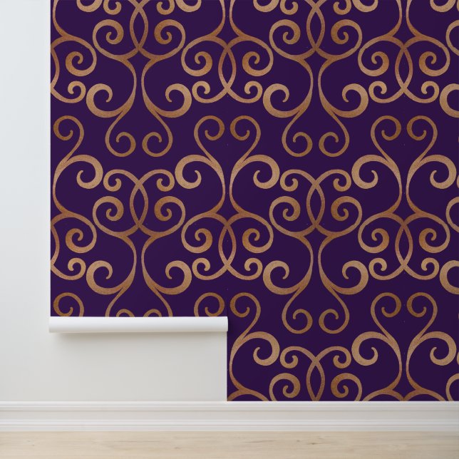 Elegant Damask Classy Luxe Roos Goud en Paarse Behang (Applicatie)