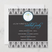 Elegant Damask Cocktail Party Invitation (blauw) Kaart (Voorkant)