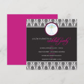 Elegant Damask Cocktail Party Invitation (fuschia) Kaart (Voorkant / Achterkant)