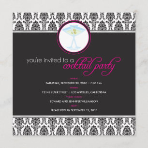 Elegant Damask Cocktail Party Invitation (fuschia) Kaart