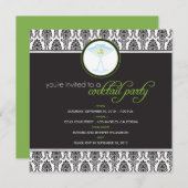 Elegant Damask Cocktail Party Invitation (limoen) Kaart (Voorkant / Achterkant)