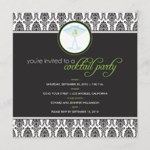 Elegant Damask Cocktail Party Invitation (limoen) Kaart