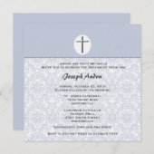 Elegant Damask Collectie Blue Invitation Kaart (Voorkant / Achterkant)