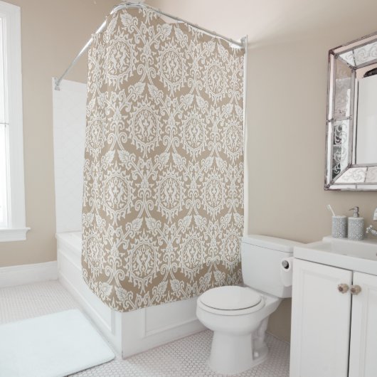 Elegant Damask Cream Beige Modern Patroon Douchegordijn (In situ)