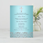 Elegant Damask & Cross Blauwgroen Baptism/Christen Kaart (Staand voorkant)