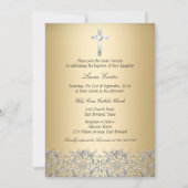 Elegant Damask Cross Gold Baptism/Christening Kaart (Voorkant)