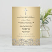 Elegant Damask Cross Gold Baptism/Christening Kaart (Staand voorkant)