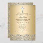 Elegant Damask Cross Gold Baptism/Christening Kaart (Voorkant / Achterkant)