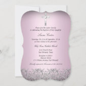 Elegant Damask & Cross Pink Baptism/Christening 2 Kaart (Voorkant)