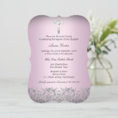 Elegant Damask & Cross Pink Baptism/Christening 2 Kaart (Staand voorkant)