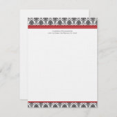 Elegant Damask Custom Flat Note-kaarten (rood) Notitiekaartje (Voorkant / Achterkant)