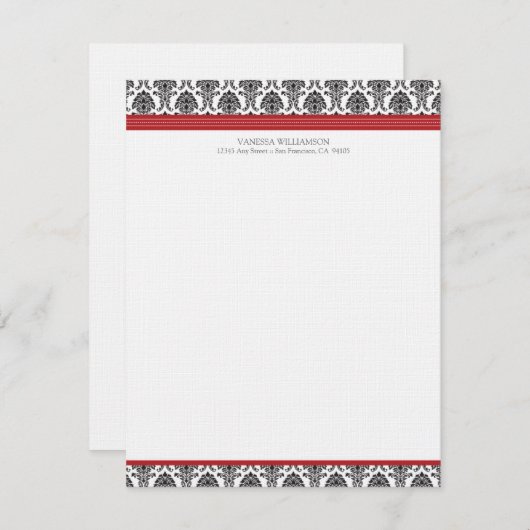 Elegant Damask Custom Flat Note-kaarten (rood) Notitiekaartje (Voorkant / Achterkant)