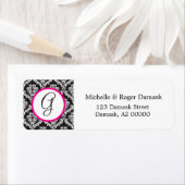Elegant Damask Custom Monogram Black White Roze Etiket (Insitu)