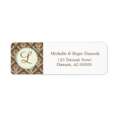 Elegant Damask Custom Monogram Bruin Blauw Etiket (Voorkant)