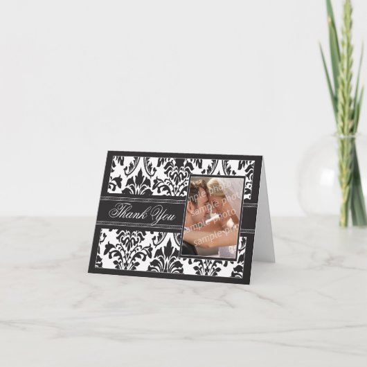 Elegant Damask Custom Thank You Card (zwart/wit) Bedankkaart (Voorkant)