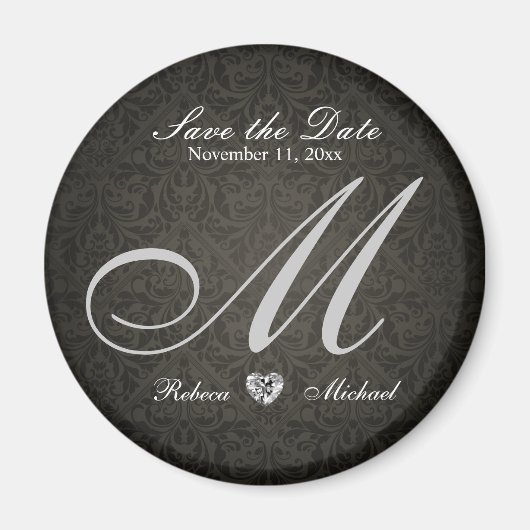 Elegant Damask Diamond Monogram Sla de datum op Magneet (Voorkant)