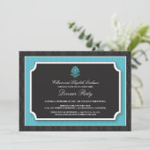 Elegant Damask Dinner Party Invitation (aqua) Kaart (Staand voorkant)