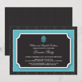 Elegant Damask Dinner Party Invitation (aqua) Kaart (Voorkant / Achterkant)