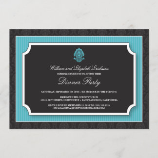 Elegant Damask Dinner Party Invitation (aqua) Kaart