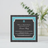 Elegant Damask Dinner Party Invitation (aqua) Kaart (Staand voorkant)