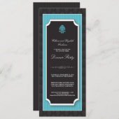 Elegant Damask Dinner Party Invitation (aqua) Kaart (Voorkant / Achterkant)