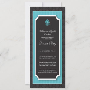 Elegant Damask Dinner Party Invitation (aqua) Kaart