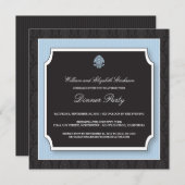 Elegant Damask Dinner Party Invitation (blauw) Kaart (Voorkant / Achterkant)