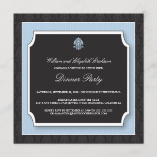 Elegant Damask Dinner Party Invitation (blauw) Kaart