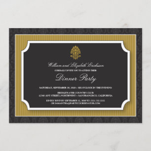 Elegant Damask Dinner Party Invitation (goud) Kaart