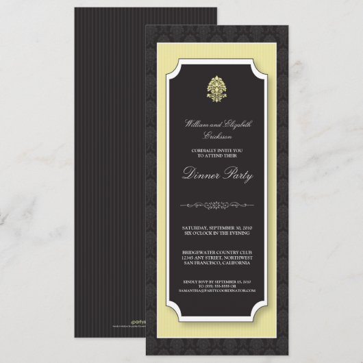 Elegant Damask Dinner Party Invitation (ivoor) Kaart (Voorkant / Achterkant)
