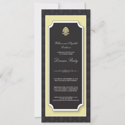 Elegant Damask Dinner Party Invitation (ivoor) Kaart (Voorkant)
