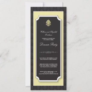 Elegant Damask Dinner Party Invitation (ivoor) Kaart
